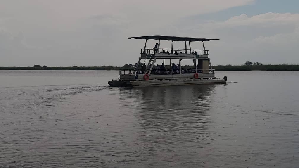 Low emission river cruise at sunset